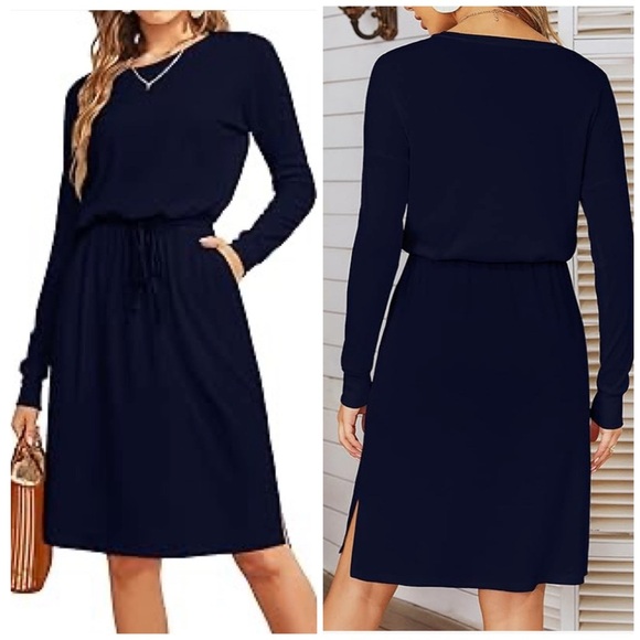 Simier Fariry Long Sleeve Stretch Dress Navy - Picture 1 of 9